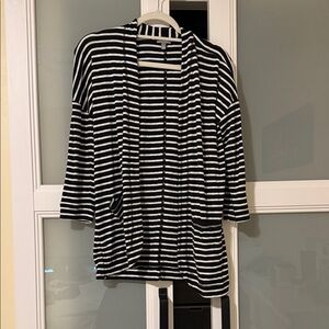Talbots Black & White Striped Open Cardigan